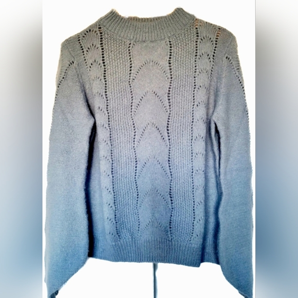 H&M Women's Sweater Knitted Balloon Sleeve Wool/Mohair Blend Blue Medium - Picture 3 of 16